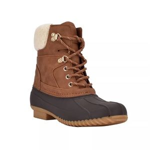 TONMY HILFIGER WOMEN’S RAINAH DUCK BOOTIES DARK BROWN
